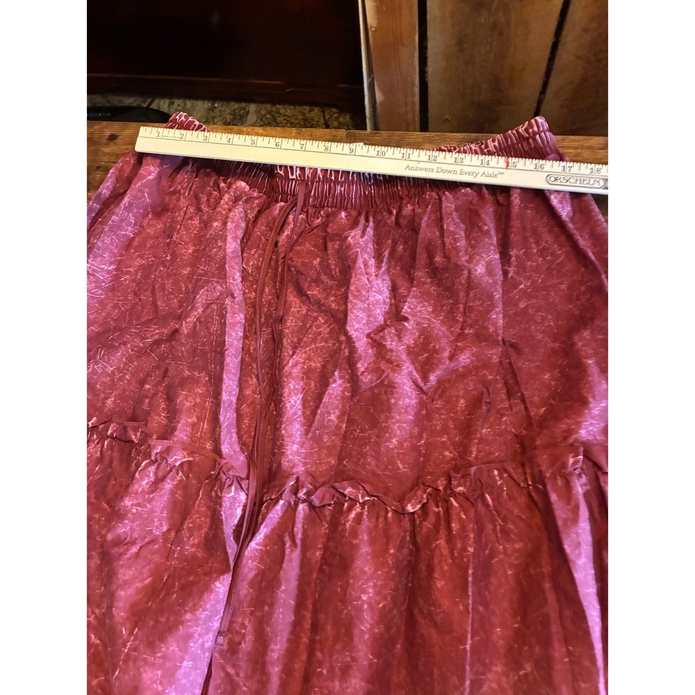 Zenana Tiered Maxi Skirt Womens XL Burgundy Excellent Acid Wash Cotton Boho - Picture 4 of 5